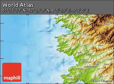 Physical Map of the Area around 42° 9' 30" N, 8° 34' 29" E