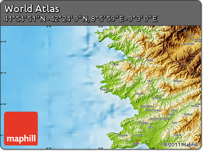 Physical Map of the Area around 42° 9' 30" N, 8° 34' 29" E