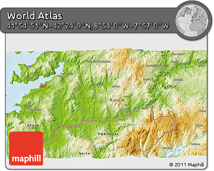 Physical 3D Map of the Area around 42° 9' 30" N, 8° 25' 30" W