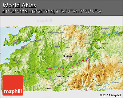 Physical 3D Map of the Area around 42° 9' 30" N, 8° 25' 30" W