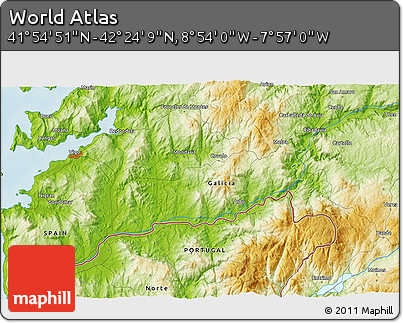 Physical 3D Map of the Area around 42° 9' 30" N, 8° 25' 30" W