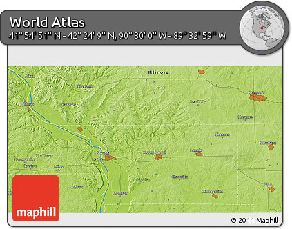 Physical 3D Map of the Area around 42° 9' 30" N, 90° 1' 30" W