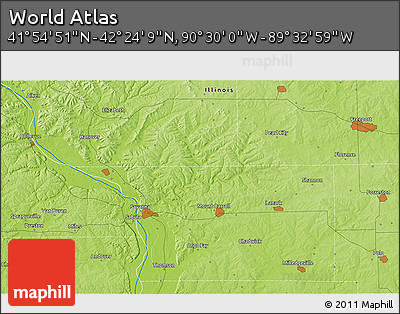 Physical 3D Map of the Area around 42° 9' 30" N, 90° 1' 30" W