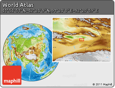 Physical Location Map of the Area around 42° 9' 30" N, 91° 52' 30" E