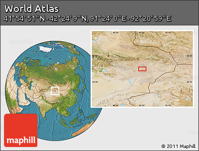 Satellite Location Map of the Area around 42° 9' 30" N, 91° 52' 30" E