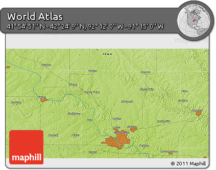 Physical 3D Map of the Area around 42° 9' 30" N, 91° 43' 29" W