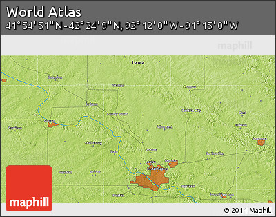 Physical 3D Map of the Area around 42° 9' 30" N, 91° 43' 29" W
