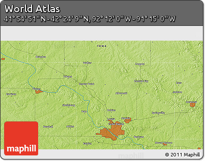 Physical 3D Map of the Area around 42° 9' 30" N, 91° 43' 29" W