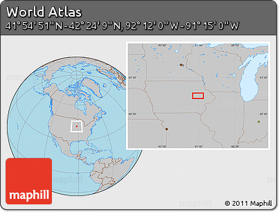 Gray Location Map of the Area around 42° 9' 30" N, 91° 43' 29" W