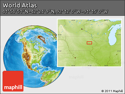 Physical Location Map of the Area around 42° 9' 30" N, 91° 43' 29" W