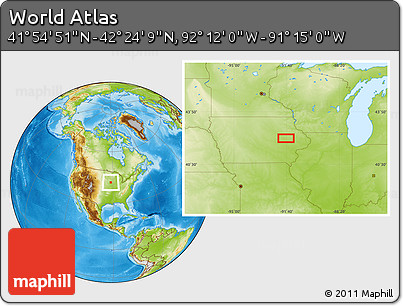Physical Location Map of the Area around 42° 9' 30" N, 91° 43' 29" W