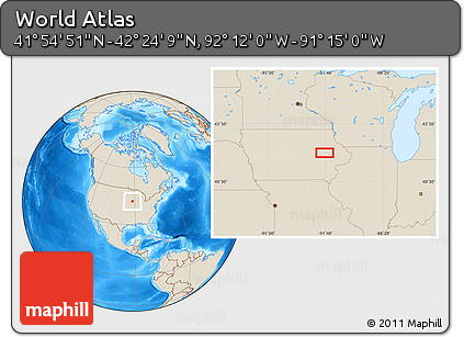 Shaded Relief Location Map of the Area around 42° 9' 30" N, 91° 43' 29" W