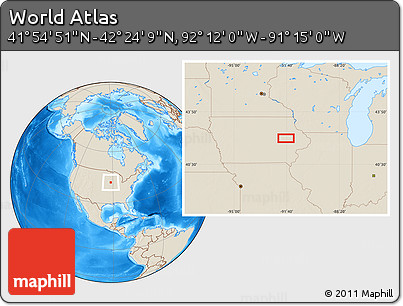 Shaded Relief Location Map of the Area around 42° 9' 30" N, 91° 43' 29" W