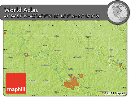 Physical Map of the Area around 42°&nbsp;9'&nbsp;30"&nbsp;N,&nbsp;91°&nbsp;43'&nbsp;29"&nbsp;W
