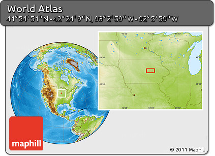 Physical Location Map of the Area around 42° 9' 30" N, 92° 34' 29" W