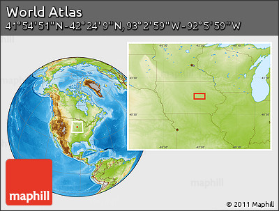 Physical Location Map of the Area around 42° 9' 30" N, 92° 34' 29" W