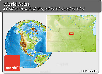 Physical Location Map of the Area around 42° 9' 30" N, 93° 25' 30" W