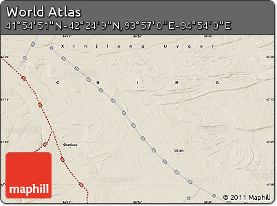 Shaded Relief Map of the Area around 42° 9' 30" N, 94° 25' 30" E