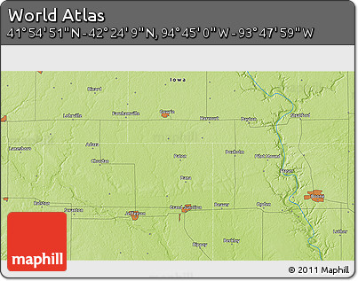 Physical 3D Map of the Area around 42° 9' 30" N, 94° 16' 30" W