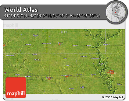 Satellite 3D Map of the Area around 42° 9' 30" N, 94° 16' 30" W