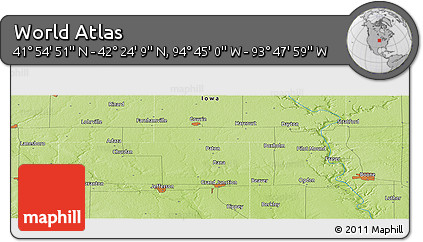 Physical Panoramic Map of the Area around 42° 9' 30" N, 94° 16' 30" W
