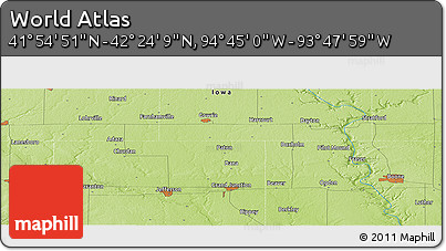 Physical Panoramic Map of the Area around 42° 9' 30" N, 94° 16' 30" W