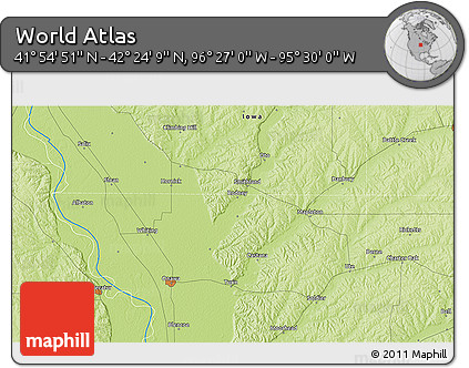 Physical 3D Map of the Area around 42° 9' 30" N, 95° 58' 29" W