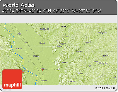 Physical 3D Map of the Area around 42° 9' 30" N, 95° 58' 29" W
