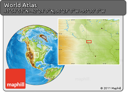 Physical Location Map of the Area around 42° 9' 30" N, 95° 58' 29" W