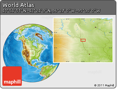 Physical Location Map of the Area around 42° 9' 30" N, 95° 58' 29" W
