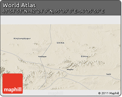 Shaded Relief 3D Map of the Area around 42° 9' 30" N, 96° 7' 30" E