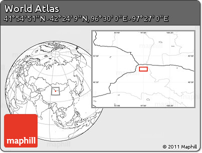 Blank Location Map of the Area around 42° 9' 30" N, 96° 58' 29" E