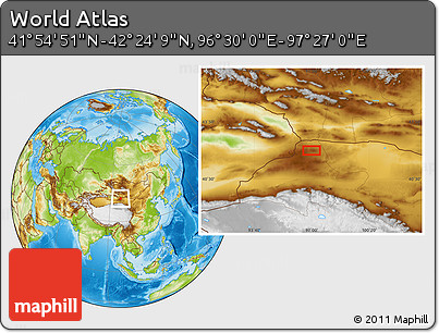 Physical Location Map of the Area around 42° 9' 30" N, 96° 58' 29" E
