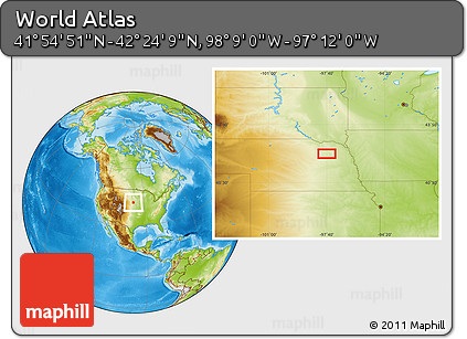 Physical Location Map of the Area around 42° 9' 30" N, 97° 40' 30" W