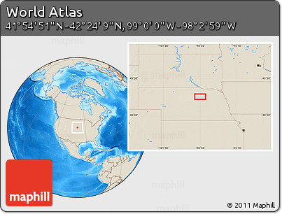 Shaded Relief Location Map of the Area around 42° 9' 30" N, 98° 31' 30" W