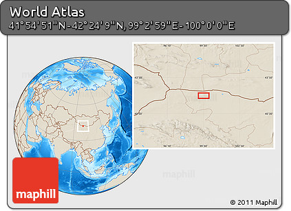 Shaded Relief Location Map of the Area around 42° 9' 30" N, 99° 31' 30" E