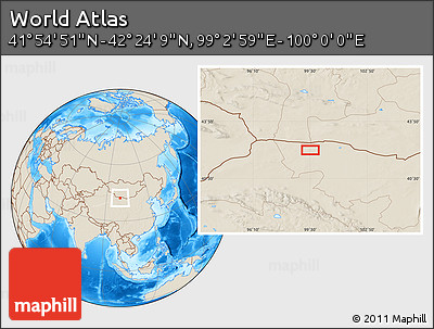 Shaded Relief Location Map of the Area around 42° 9' 30" N, 99° 31' 30" E