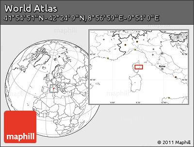 Blank Location Map of the Area around 42° 9' 30" N, 9° 25' 30" E