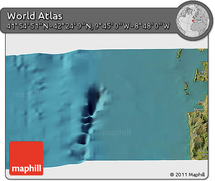 Satellite 3D Map of the Area around 42° 9' 30" N, 9° 16' 30" W