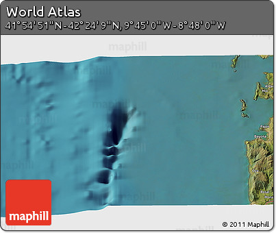 Satellite 3D Map of the Area around 42° 9' 30" N, 9° 16' 30" W