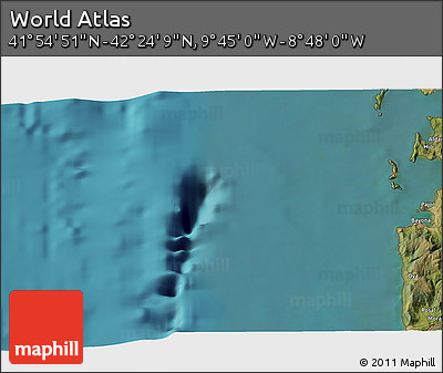 Satellite 3D Map of the Area around 42° 9' 30" N, 9° 16' 30" W