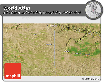 Satellite 3D Map of the Area around 42° 35' 40" N, 100° 13' 29" W