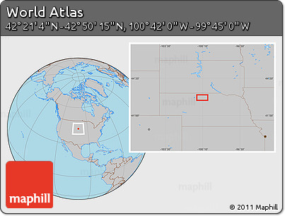 Gray Location Map of the Area around 42° 35' 40" N, 100° 13' 29" W