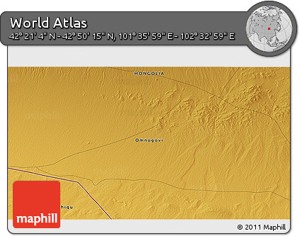 Physical 3D Map of the Area around 42° 35' 40" N, 102° 4' 29" E