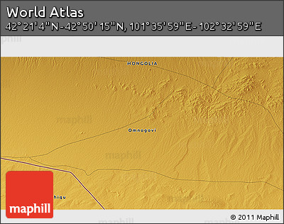 Physical 3D Map of the Area around 42° 35' 40" N, 102° 4' 29" E