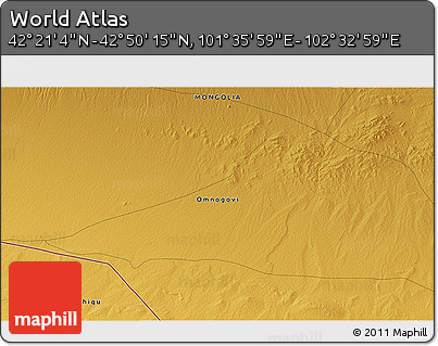 Physical 3D Map of the Area around 42° 35' 40" N, 102° 4' 29" E