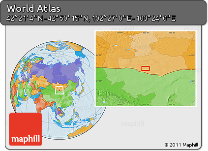 Political Location Map of the Area around 42° 35' 40" N, 102° 55' 30" E