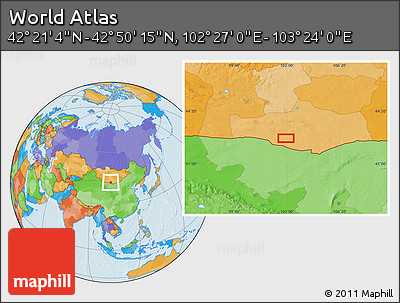 Political Location Map of the Area around 42° 35' 40" N, 102° 55' 30" E