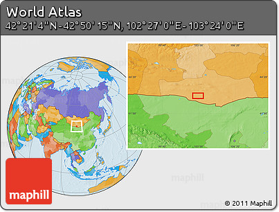 Political Location Map of the Area around 42° 35' 40" N, 102° 55' 30" E