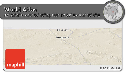 Shaded Relief Panoramic Map of the Area around 42° 35' 40" N, 103° 46' 30" E
